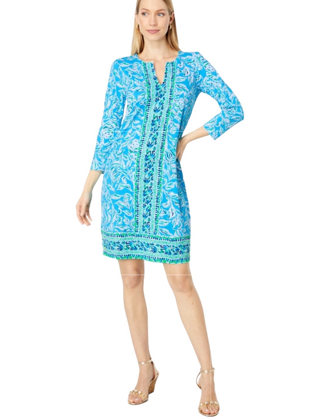 Lilly Pulitzer Nadine Shift Tunic Dress Outta Line Turquoise Oasis Tigers Small